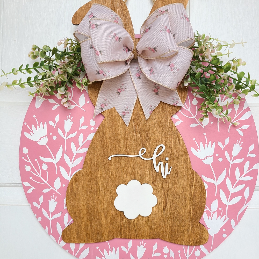 Floral Bunny Door Hanger with Pink Accents